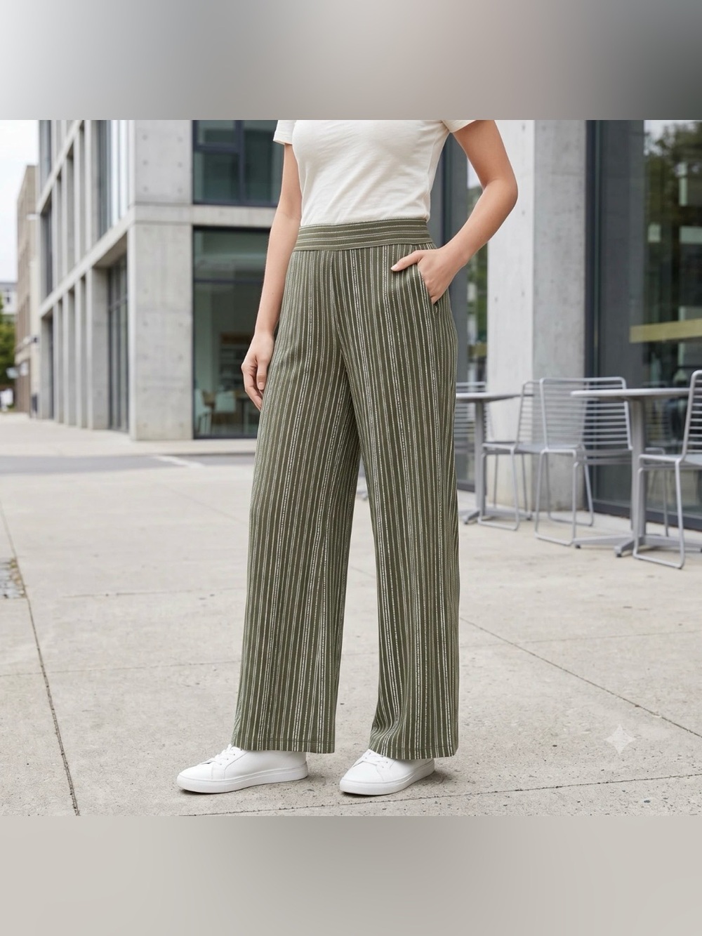 NWT Three Dots Olive Striped Wide Leg Knit Pants size XXL - Picture 6 of 9